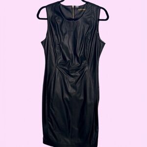 NWT- Calvin Klein Black Leather Ruched Sheath Dress with back gold zipper , sexy